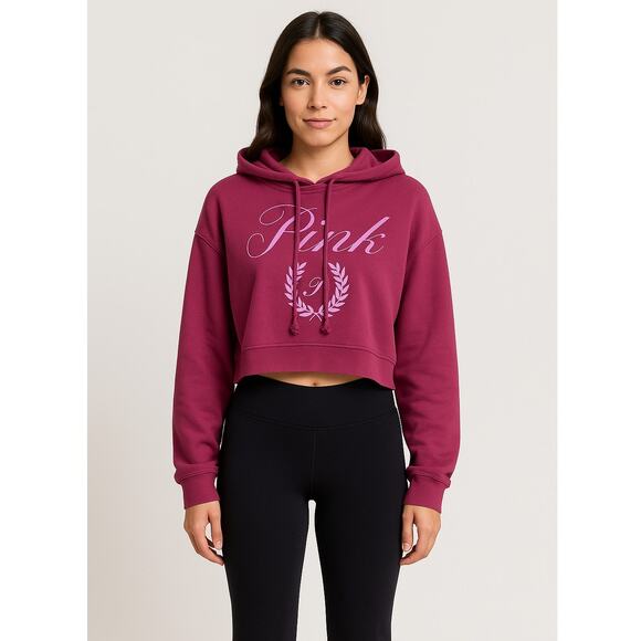 PINK Victoria's Secret Tops - PINK Victoria’s Secret Vivid Magenta Crop Hoodie Sweatshirt Size Medium